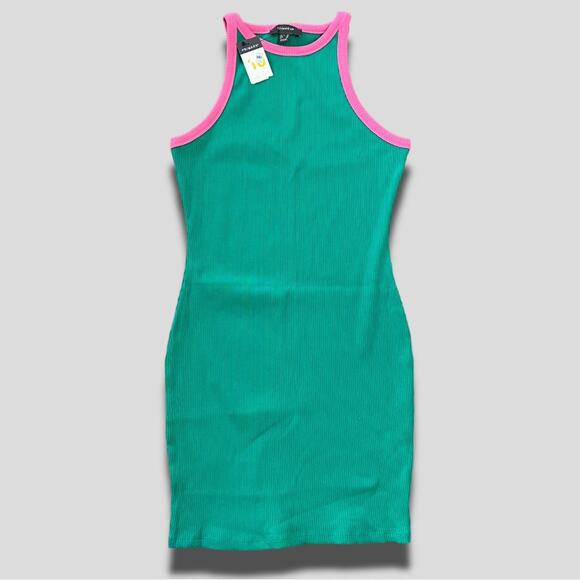 Primark Dresses & Skirts - Primark NWT Modern Y2K Vibes Ribbed Bright & Bold Bodycon Dress Teal Pink - 10